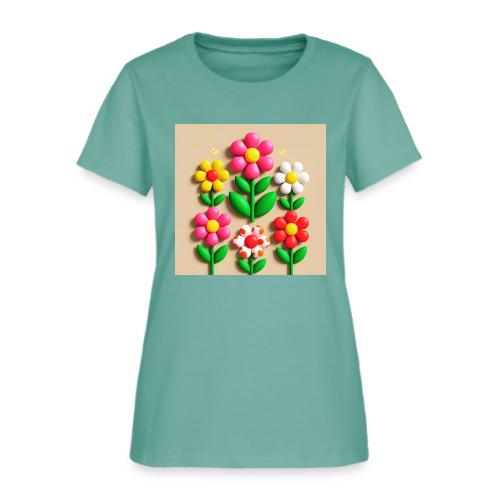 3D Flowers and Butterflies in Amber, Floral Design - Women's T-Shirt