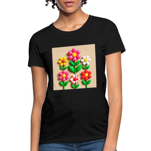 3D Flowers and Butterflies in Amber, Floral Design - Women's T-Shirt