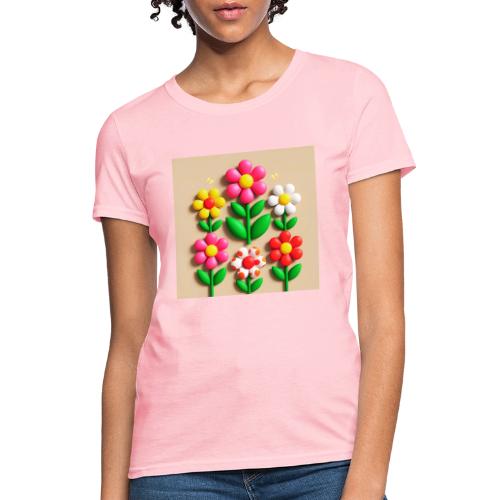 3D Flowers and Butterflies in Amber, Floral Design - Women's T-Shirt