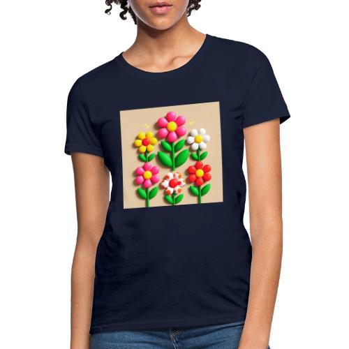 3D Flowers and Butterflies in Amber, Floral Design - Women's T-Shirt