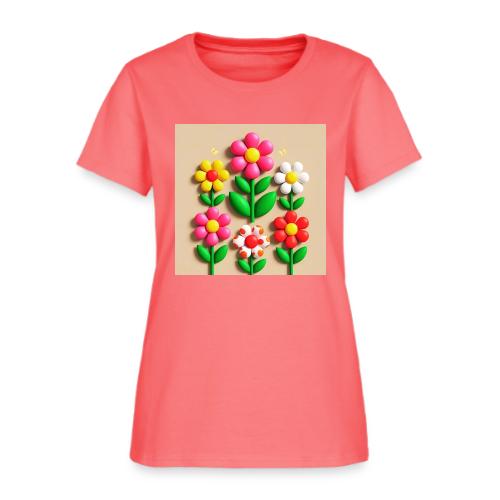 3D Flowers and Butterflies in Amber, Floral Design - Women's T-Shirt
