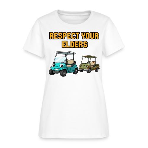 Golf Cart Humor T-Shirt | Respect Your Elders - Women's T-Shirt