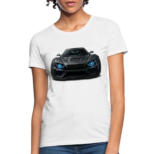 Futuristic Black Sports Car with Blue Lights - Women's T-Shirt