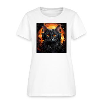 Black cat with earbuds listen to music - Women's T-Shirt - white - Front