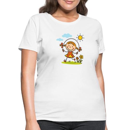 Happy Girl Jump Rope Cartoon T-Shirt - Women's T-Shirt