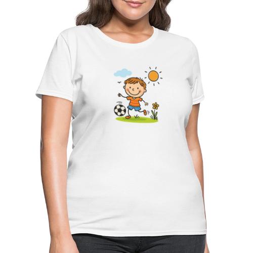 Cartoon Boy Playing Soccer Kids Shirt - Women's T-Shirt