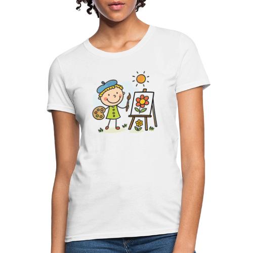 Cartoon Artist Boy Kids Painting T-Shirt - Women's T-Shirt