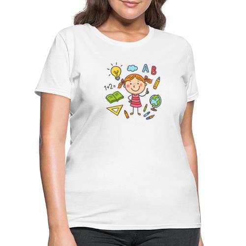 Cartoon Girl Learning Kids School T-Shirt - Women's T-Shirt