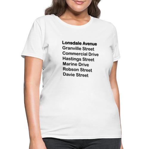 Street Names Black Text - Women's T-Shirt