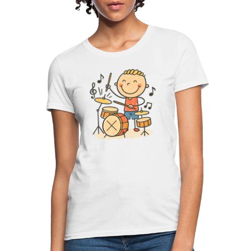 Cartoon Boy Playing Drums Kids T-Shirt - Women's T-Shirt