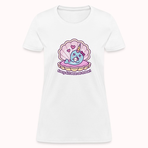 Narwhal Girl Cuddles With Cute Pearl - Women's T-Shirt
