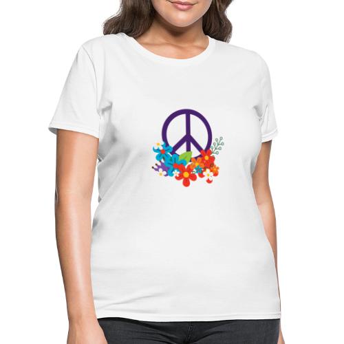Hippie Peace Design With Flowers - Women's T-Shirt