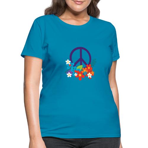 Hippie Peace Design With Flowers - Women's T-Shirt