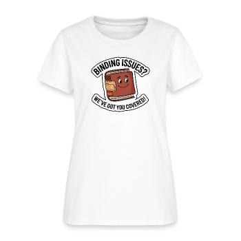 Smiling Book with Bandage – 'Binding Issues?' - Women's T-Shirt - white - Front