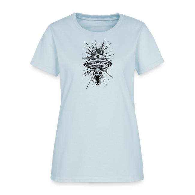 Warped Skull UFO Abduction - Black Ink