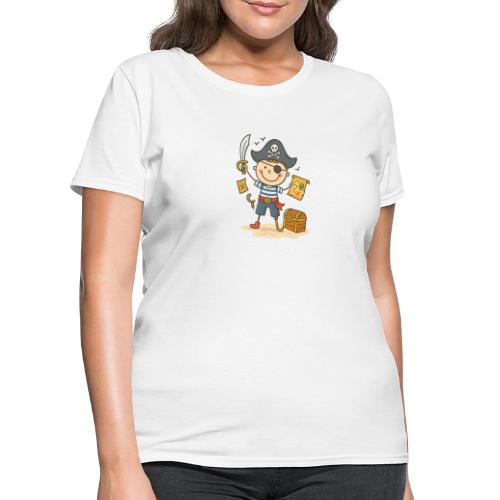Cartoon Pirate Boy with Treasure Map Kids T-Shirt - Women's T-Shirt