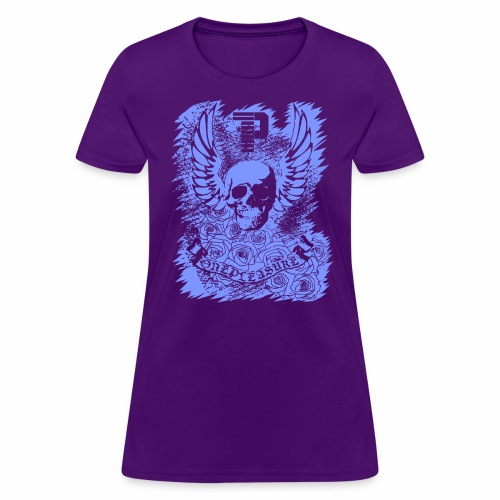 Cool OnePleasure Purple Skull Wings Roses Banner - Women's T-Shirt