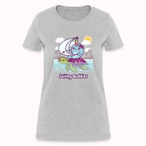 Sailing Buddies - Cute Narwhal Sails On Sea Turtle - Women's T-Shirt