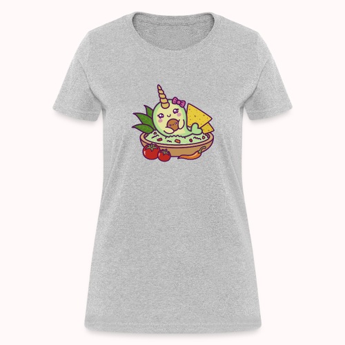 Cute Cartoon Avocado Narwhal Swims In Guacamole - Women's T-Shirt