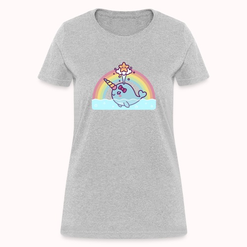 Cute Spouting Narwhal Girl With Happy Starfish - Women's T-Shirt
