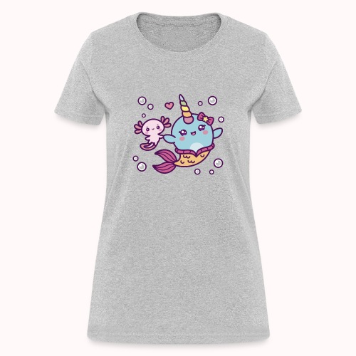 Cute Mermaid Unicorn Whale With Little Axolotl - Women's T-Shirt