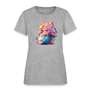 Default chibi art of holding a cat in Chibi art - Women's T-Shirt - heather gray - Front