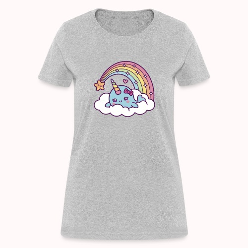 Narwhal Girl Dreams On Cloud With Rainbow - Women's T-Shirt