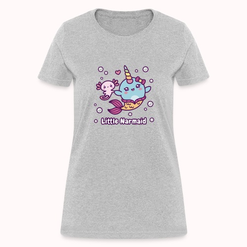 Little Narmaid - Cute Mermaid Narwhal With Axolotl - Women's T-Shirt