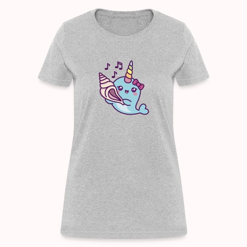 Little Narwhal Listening To A Conch Shell - Women's T-Shirt