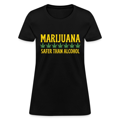 MARIJUANA Safer Than Alcohol - Gold & Green design - Women's T-Shirt