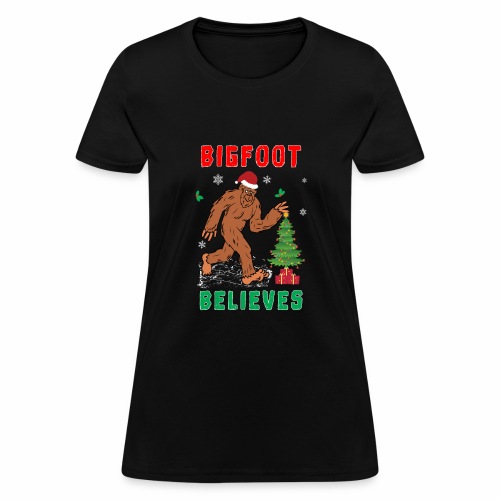 Bigfoot Believes in Christmas Snowy Squatchy Beast - Women's T-Shirt