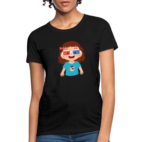 Girl red blue 3D glasses doing Vision Therapy - Women's T-Shirt