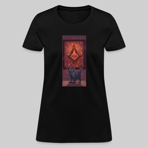 666 Three Eyed Satanic Kitten with Stained Glass - Women's T-Shirt
