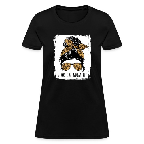 Bleached Football Mama Life Messy Bun Leopard Mom - Women's T-Shirt