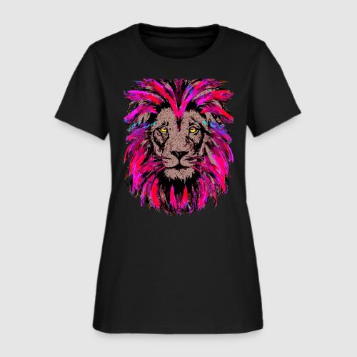Purple Lion Head - Pink Lion Face Drawing - Women's T-Shirt