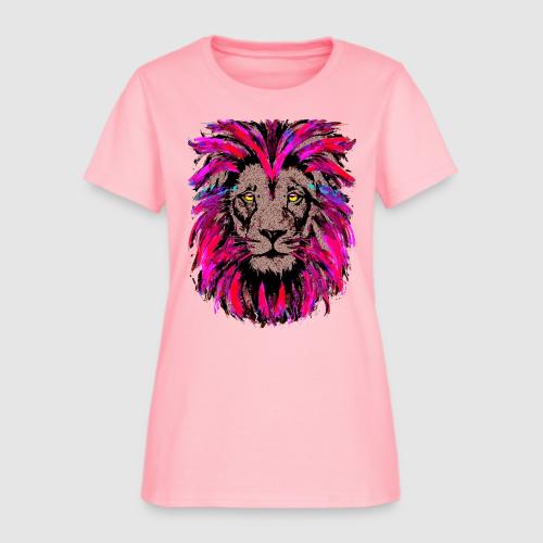 Purple Lion Head - Pink Lion Face Drawing - Women's T-Shirt