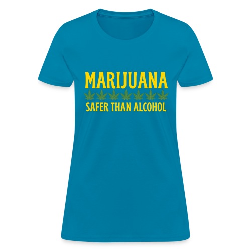 MARIJUANA Safer Than Alcohol - Gold & Green design - Women's T-Shirt