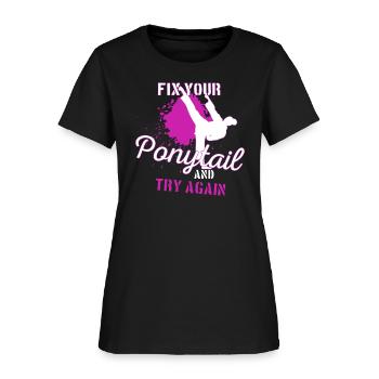 Fix Your Ponytail Funny Karate Girl - Women's T-Shirt - black - Front