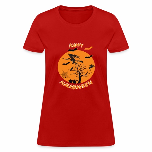 Moonlit Bat Cobweb Gravestone Ghost Spider Witch. - Women's T-Shirt
