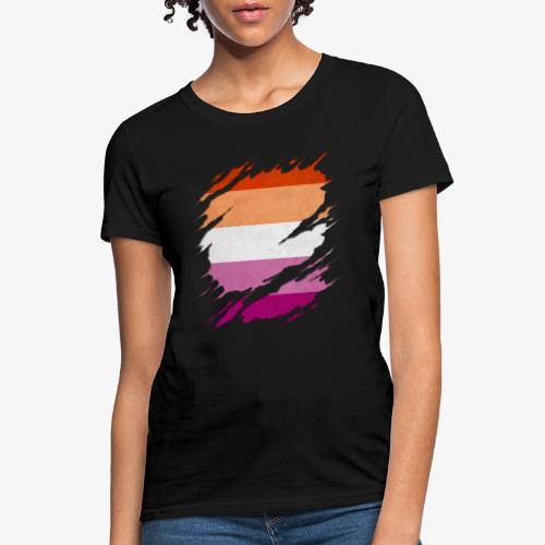 Lesbian Pride Flag Ripped Reveal - Women's T-Shirt