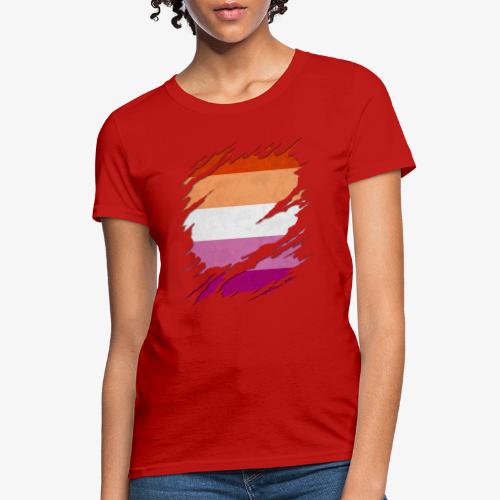 Lesbian Pride Flag Ripped Reveal - Women's T-Shirt