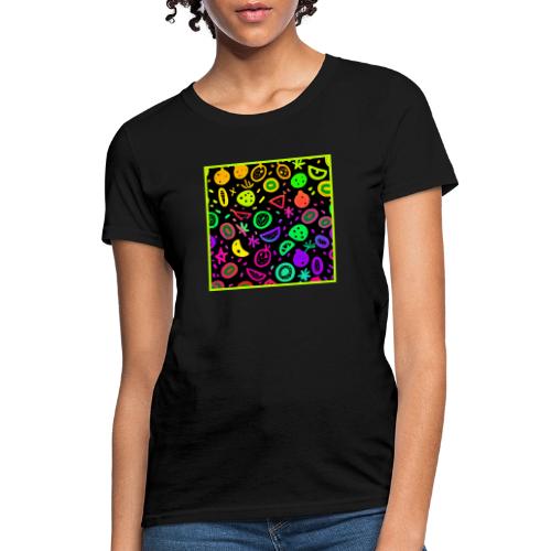 Vibrant Neon Fruits Pattern Art - Women's T-Shirt
