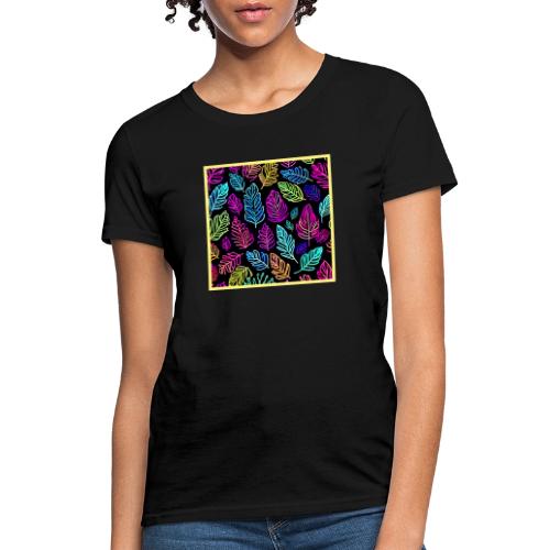 Luminous Foliage Tapestry: Neon Leaves Symphony - Women's T-Shirt