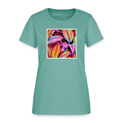 Striped Neon Leaves Design - Women's T-Shirt
