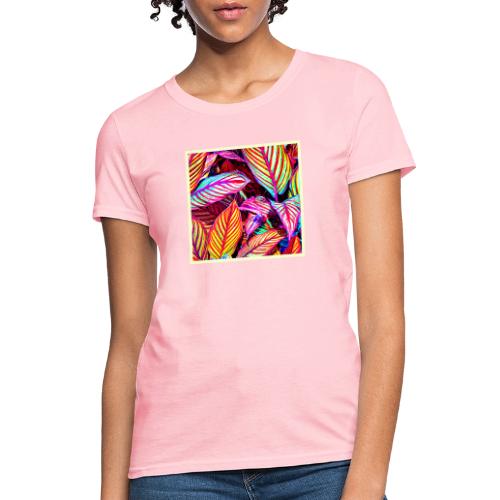 Striped Neon Leaves Design - Women's T-Shirt