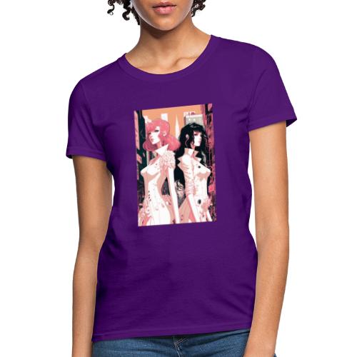 Pink and Black - Cyberpunk Illustrated Portrait - Women's T-Shirt