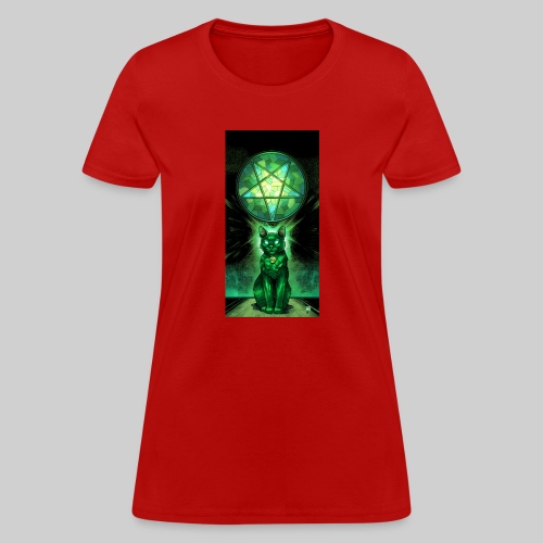 Green Satanic Cat and Pentagram Stained Glass - Women's T-Shirt