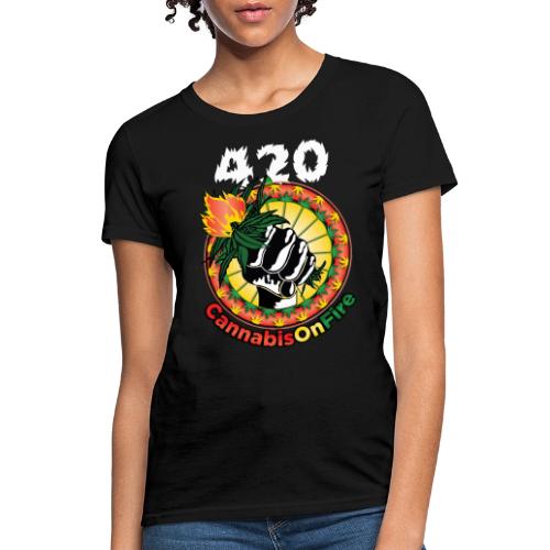 Whimsical 420 OnFire Time Weed Marijuana Design - Women's T-Shirt