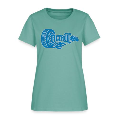 The D® - Detroit Wheel Guitar with Flames Bl Slvr - Women's T-Shirt