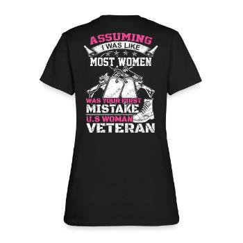 WOMAN VETERAN, veteran mom, veteran marine wife - Women's T-Shirt - black - Back
